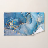 Blauwe Geode Agate Gouden Monogram Bad Handdoek (Handdoek)