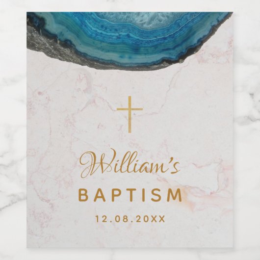 Blauwe Geode Jongen Dop Marmeren Gouden Kruis Agaa Wijn Etiket (Enkel label)