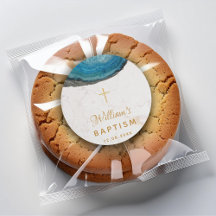 Blauwe Geode Jongens Doop Witte Marmer Gouden Krui
