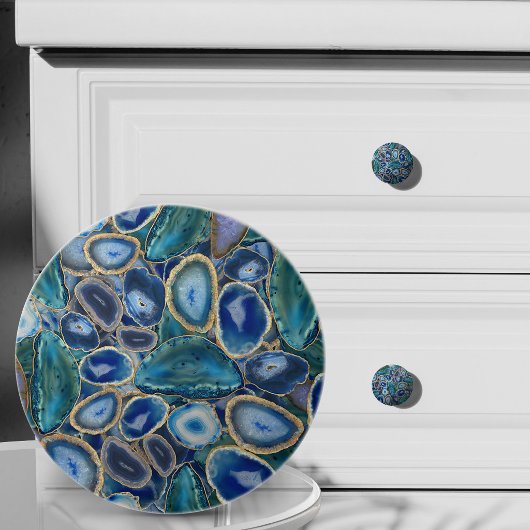 Blauwe geoden kristalpatroon keramische knop