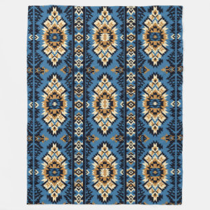 Blauwe geometrische Azteekse gebreide print Fleece Deken