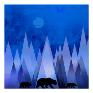 BLAUWE GEOMETRISCHE BEREN BERGEN PERFECT POSTER