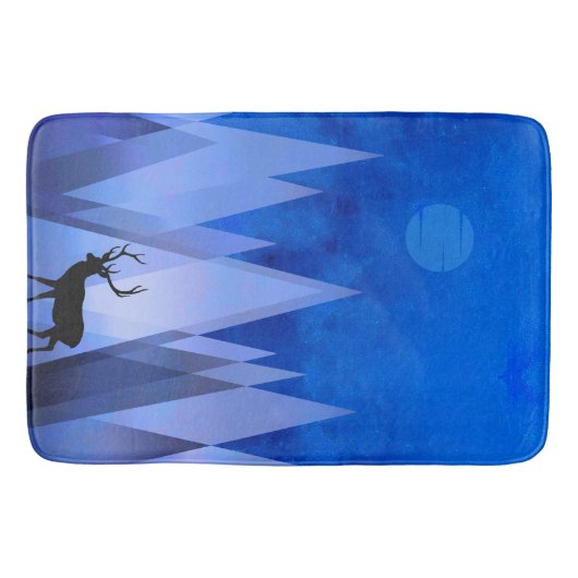 BLAUWE GEOMETRISCHE BERGEN HERT BADMAT (Voorkant)