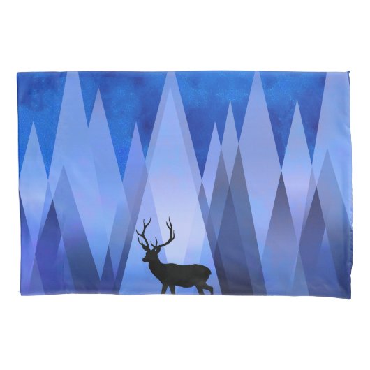 BLAUWE GEOMETRISCHE BERGEN HERT KUSSENSLOOP (Voorkant)