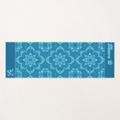 Blauwe geometrische bloemen patroon Om symbool Yogamat (Voorkant (horizontaal))