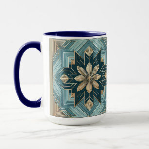 Blauwe Geometrische Bloemige Mandala Mok – Turquoi