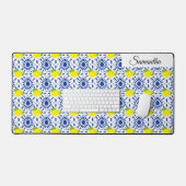 Blauwe geometrische citroentegegel bureaumat (Keyboard & Muis)