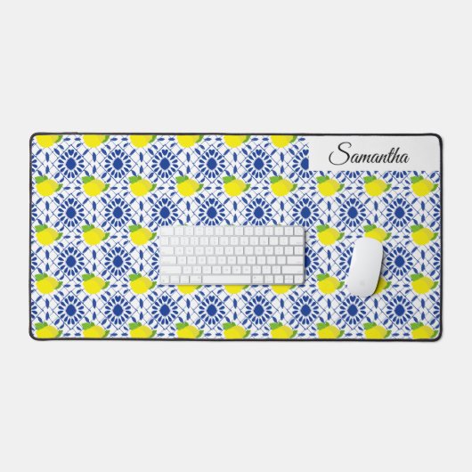 Blauwe geometrische citroentegegel bureaumat (Keyboard & Muis)