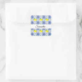 Blauwe geometrische citroentegegel vierkante sticker