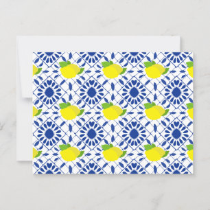 Blauwe geometrische citroentegel briefkaart