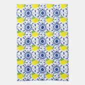 Blauwe geometrische citroentegel theedoek (Verticaal)