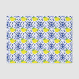 Blauwe geometrische citroentegel tissuepapier