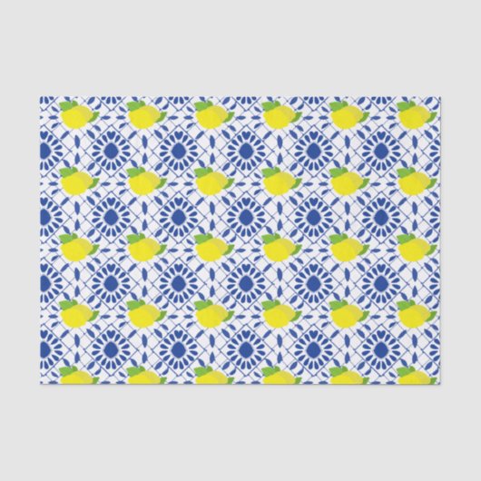 Blauwe geometrische citroentegel tissuepapier (Voorkant)