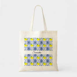 Blauwe geometrische citroentegel tote bag