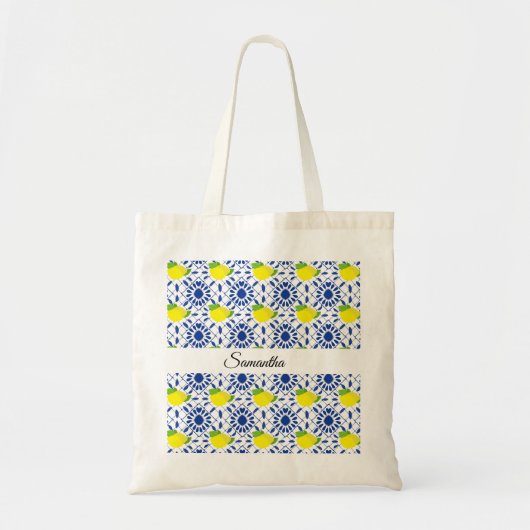 Blauwe geometrische citroentegel tote bag (Voorkant)