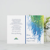 Blauwe geometrische driehoeken modern trouwprogram (Staand voorkant)