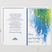 Blauwe geometrische driehoeken modern trouwprogram (Voorkant / Achterkant)