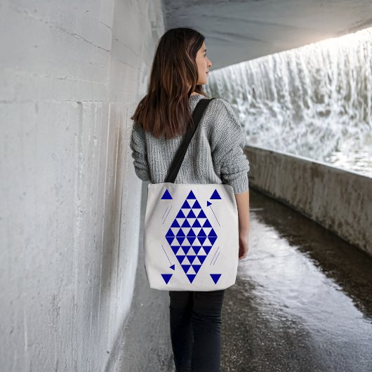 Blauwe geometrische driehoeken tote bag