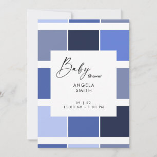 Blauwe Geometrische Echoscopie Baby Shower Uitnodi Kaart