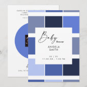 Blauwe Geometrische Echoscopie Baby Shower Uitnodi Kaart (Voorkant / Achterkant)