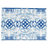 Blauwe Geometrische Floral Chinoiserie | Bruiloft Groot Cadeauzakje (Achterkant)