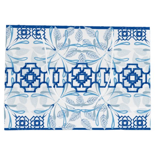 Blauwe Geometrische Floral Chinoiserie | Bruiloft Groot Cadeauzakje (Achterkant)