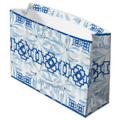 Blauwe Geometrische Floral Chinoiserie | Bruiloft Groot Cadeauzakje (Achterkant Gekanteld)