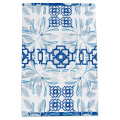 Blauwe Geometrische Floral Chinoiserie | Bruiloft Medium Cadeauzakje (Voorkant)