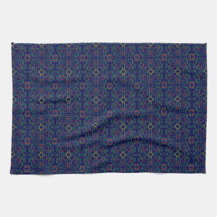 Blauwe geometrische gele ovalen keukenhanddoek