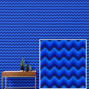 Blauwe Geometrische Golven Stripes Behang