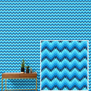 Blauwe Geometrische Golven Stripes Behang