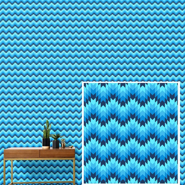 Blauwe Geometrische Golven Stripes Behang (Creator heeft geüpload)