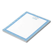 Blauwe geometrische grens met monogram notitieblok (Linkerzijde)