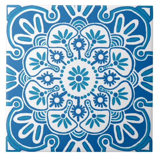 Blauwe Geometrische Keramische tegel Tegeltje (Voorkant)