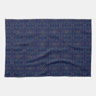 Blauwe geometrische keukenhanddoek