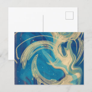 Blauwe geometrische kleurrijke Abstracte golven Briefkaart