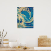 Blauwe geometrische kleurrijke Abstracte golven Poster (Keuken)