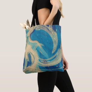Blauwe geometrische kleurrijke Abstracte golven Tote Bag