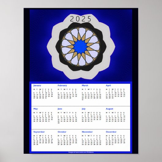 Blauwe geometrische kunst 2025 kalenderposter poster (Voorkant)
