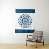 Blauwe Geometrische Mandala Witte Achtergrond Wandkleed (In situ)