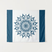 Blauwe Geometrische Mandala Witte Achtergrond Wandkleed (Voorkant (horizontaal))