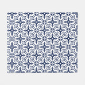 Blauwe geometrische Marokkaanse decoratieve tegel Fleece Deken (Voorkant (Horizontaal))