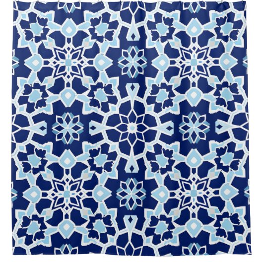 Blauwe geometrische mozaïek douchegordijn (Voorkant)