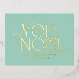 blauwe geometrische Noel script elegante modern Folie Feestdagen Briefkaart