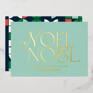 blauwe geometrische Noel script elegante modern Folie Feestdagenkaart