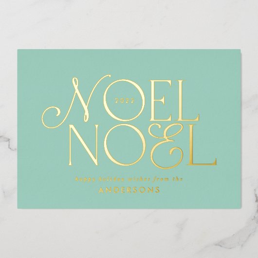 blauwe geometrische Noel-script elegante moderne  Folie Feestdagenkaart (Voorkant)