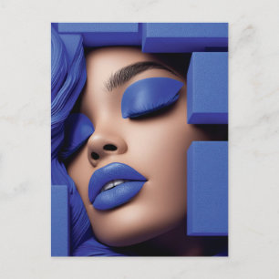 Blauwe geometrische portret van een zwart meisje briefkaart