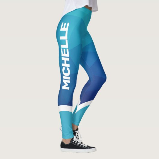 Blauwe geometrische schaduwen met witte streep mod leggings (Rechts)