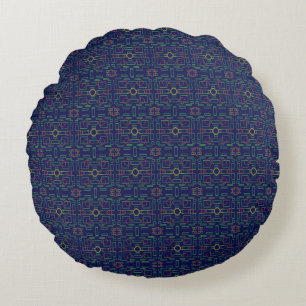 Blauwe geometrische Shuffle Ronde Kussen