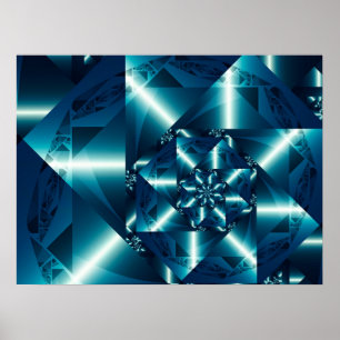 Blauwe geometrische spiraal poster
